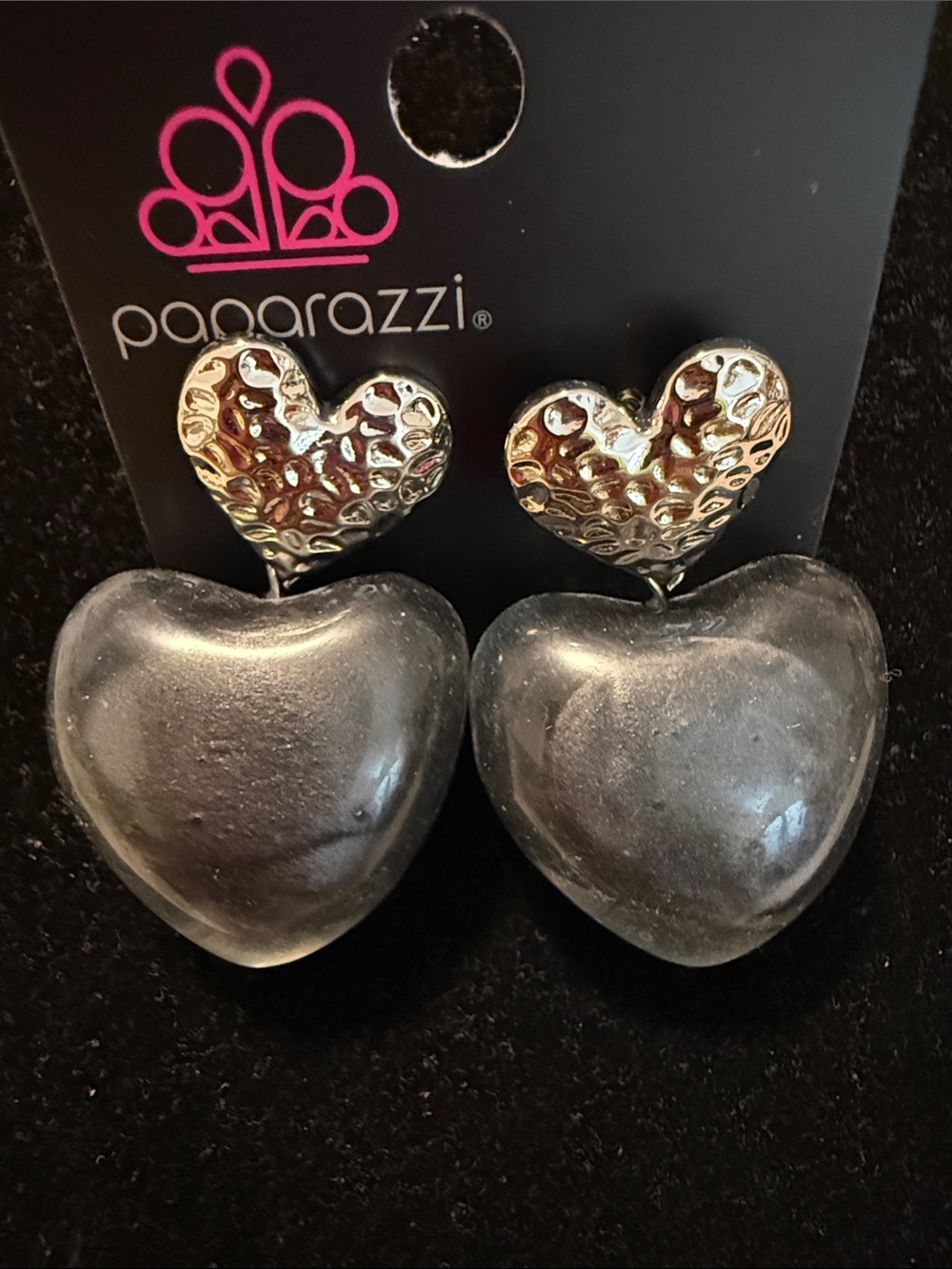 NWT Black/Silver Heart Post Earrings - Picture 4 of 4